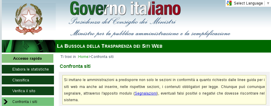 Il primo scandalo della PA italiana, in una schermata /img/bussolatrasparenza.png